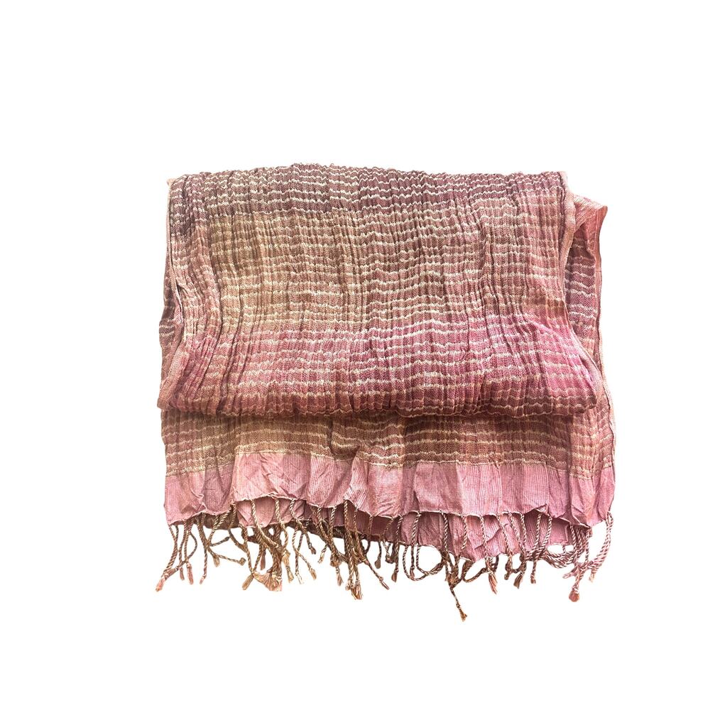 Neeru Kumar For Pavo SF 100% Silk Pink Crinkle Scarf Fringed Striped Shawl